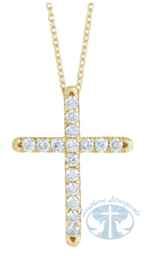 Natural Diamond French-Set Cross 16-18" Necklace