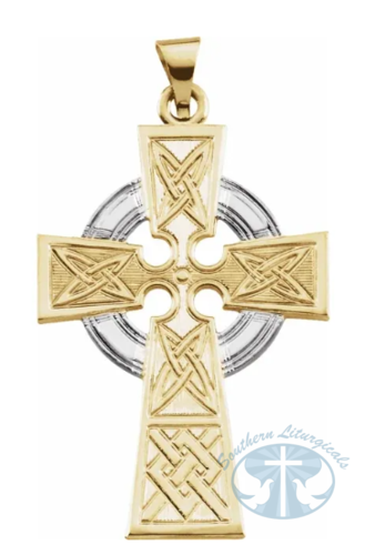 Celtic-Inspired Cross Pendant 14K White/ Yellow Gold