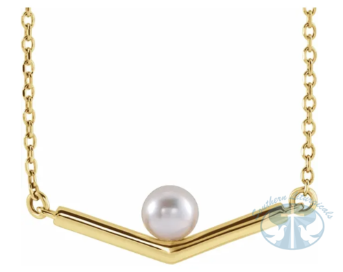 Cultured White Akoya Pearl V 18" Necklace