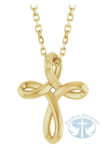 14K Yellow Gold Freeform Cross 16-18" Necklace