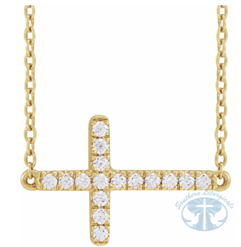 Lab-Grown Diamond Sideways Cross 16-18" Necklace