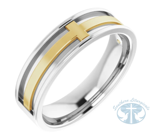 14K White/Yellow Gold Cross Band