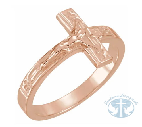 Crucifix Solid 12mm Ring - 14K Rose Gold