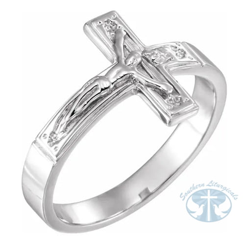 Crucifix Solid 12mm Ring - Sterling Silver