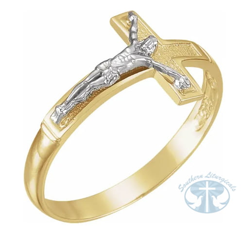 Men's Crucifix 14K White and Yellow Gold Ring