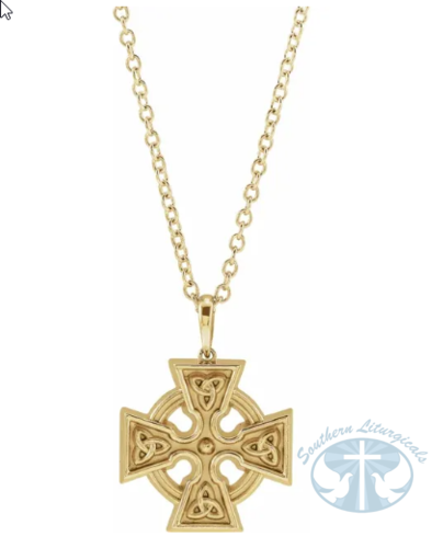 Celtic-Inspired Cross 20" Necklace 14K Yellow Gold