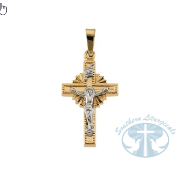 Hollow Crucifix Pendant 14K Yellow/White