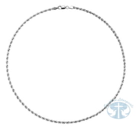 14K White Gold 3mm Diamond-Cut Rope Chain