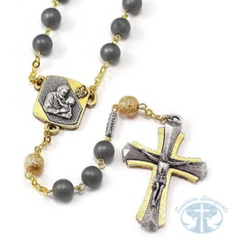 Rosary St. Joseph Rosary in Silver, Gold and Hematite