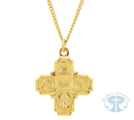 Necklace/Pendant 24K Yellow Gold-Plated Sterling Silver Four-Way Cross 24" Necklace