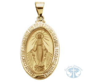 Necklace/Pendant Oval Hollow Miraculous Medal 14K Yellow Gold