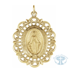 Necklace/Pendant Oval Filigree Miraculous Medal Yellow Gold 32x23 mm