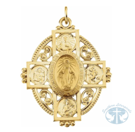 Miraculous Cross Medal 14K Yellow Gold