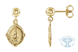 Miraculous medal Earrings 14K Yellow Gold