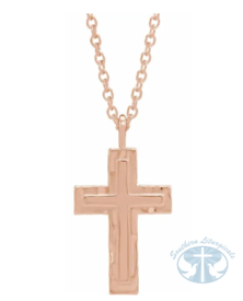 14K Rose Gold Textured Cross 18" Necklace