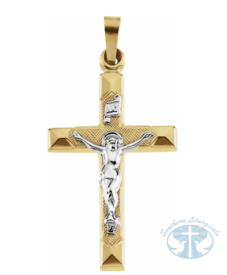 Hollow Crucifix Pendant 14K Yellow & White 25x17 mm