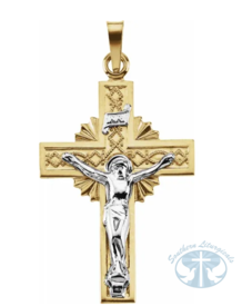 Necklace/Pendant Crucifix Pendant 14K Yellow & White 27.5x19.5 mm