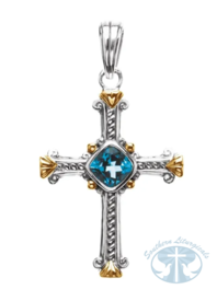 Necklace/Pendant Natural Swiss Blue Topaz Cross Pendant 14K Yellow Gold