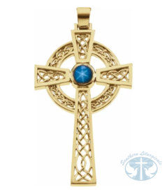 Necklace/Pendant Natural Blue Star Sapphire Celtic-Inspired Cross Pendant 14K Yellow Gold