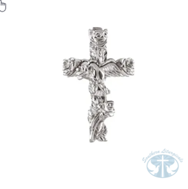 Necklace/Pendant Floral-Inspired Cross Pendant 4K White Gold 27x17.25 mm