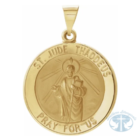 Hollow Round St. Jude Medal 14K Yellow Gold 22 mm