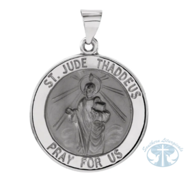 Necklace/Pendant Hollow Round St. Jude Medal 14K White Gold 22 mm