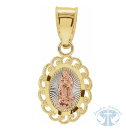 Oval Our Lady of Guadalupe Pendant with Rhodium Plating