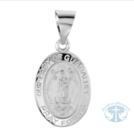 Necklace/Pendant Oval Hollow Our Lady of Guadalupe Medal 14K White gold 15x11 mm