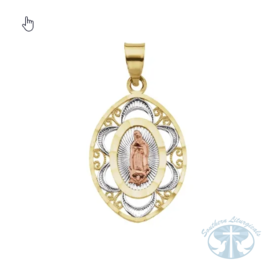 Necklace/Pendant Oval Our Lady of Guadalupe Medal with Rhodium Plating