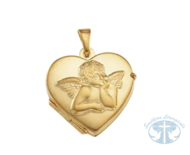 14K Yellow Gold Pendant Dimensions: 17.5x18.5 mm Heart Angel Locket