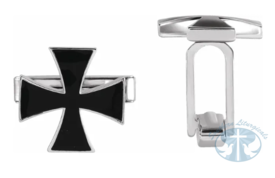 Sterling Silver 15 mm Black Enamel Maltese Cross Cuff Links