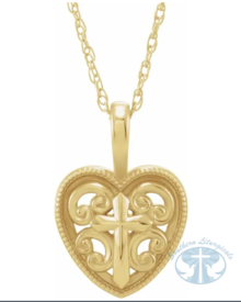 Necklace/Pendant Cross and Heart 16" Necklace 14K Yellow Gold