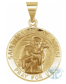 14K Yellow 18 mm Round Hollow St. Francis of Assisi Medal