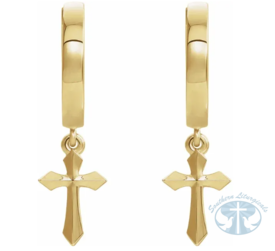 Cross Hoop Earrings 14K Yellow Gold