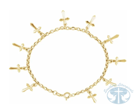 Cross Charm 7" Bracelet 14K Yellow Gold