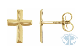 14K Yellow Gold Youth Cross Earrings