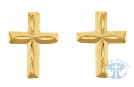 14K Yellow Gold Youth Cross Earrings