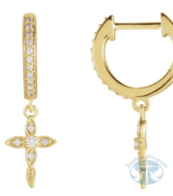 Natural Diamond Cross Hoop Earrings