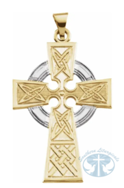 Celtic-Inspired Cross Pendant 14K White/ Yellow Gold