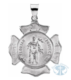 Necklace/Pendant Hollow St. Florian Medal14K White Gold