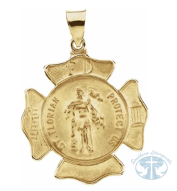 Necklace/Pendant 14K Yellow 25 mm Hollow St. Florian Medal