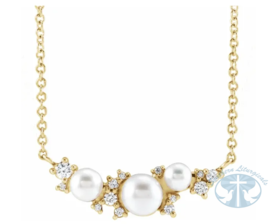 Necklace/Pendant 14K Yellow Cultured White Akoya Pearl & Natural Diamond 16" Necklace