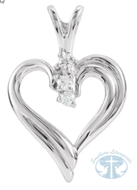 Necklace/Pendant 14K White Gold Round Accented Heart Pendant