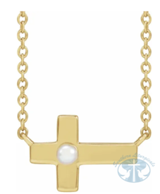 Necklace/Pendant Cultured White Seed Pearl Sideways Cross 16-18" Necklace