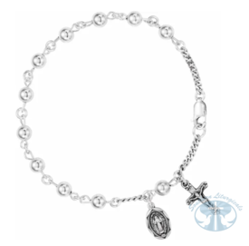 Sterling Silver Crucifix & Medal Rosary 7 1/2" Bracelet