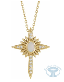 Necklace/Pendant  Natural White Opal & Natural Diamond Nativity Cross