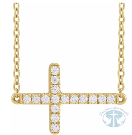 Lab-Grown Diamond Sideways Cross 16-18" Necklace