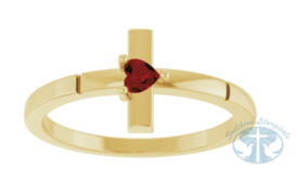 14K Yellow Natural Mozambique Garnet Heart Cross Ring