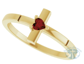 Rings 14K Yellow Natural Mozambique Garnet Heart Cross Ring