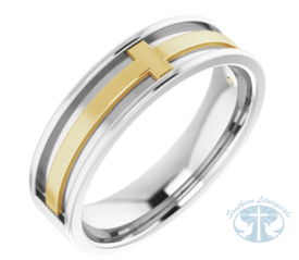 Rings 14K White/Yellow Gold Cross Band